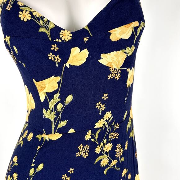 NWT Reformation Lecce MaxiDress Size 2 in Bernadette Navy and Yellow Floral Prom - Picture 4 of 10